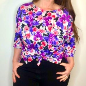 VINTAGE The French Quarter by G.Bennett Floral Hibiscus 3/4 Sleeve Blouse Top XL